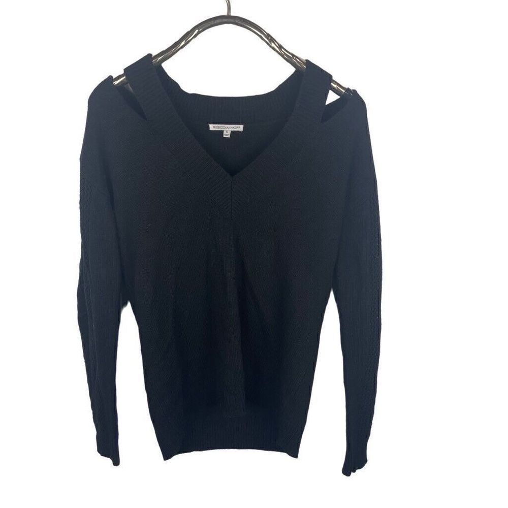 Rebecca Minkoff Black V Neck Knit Nylon Merino Wool Sweater Size S